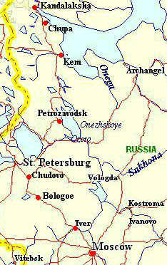 The map of the way from Moscow to Kandalaksha